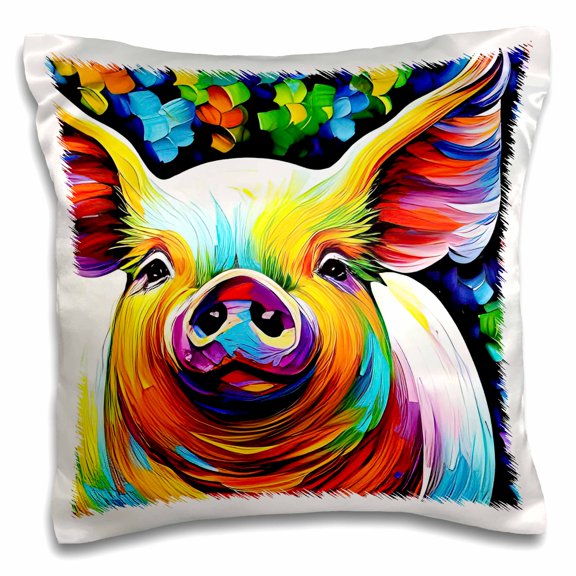 3drose, Chic Pig Colorful Digital Portrait. Funny Home, Office Decor, Gift, 16x16 inch Pillow Case