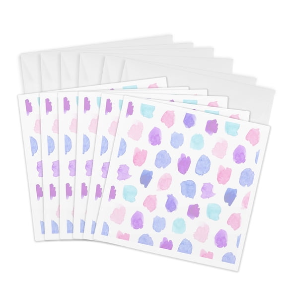 3drose, Chic Pink, Purple, Blue Watercolor Hand Painted Brush Strokes, 6 Greeting Cards with Envelopes