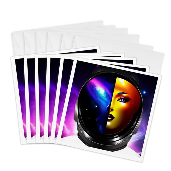 3drose, Chic Woman Astronaut in Futurist Space Suit. Allegory of Space Dream, 6 Greeting Cards with Envelopes