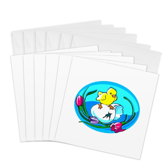 3drose, Chick Egg Tulips Teal Oval, 6 Greeting Cards with Envelopes