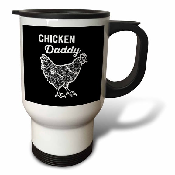 3drose, Chicken Daddy White Lettering and Chicken Clipart on Black Background., 14oz Stainless Steel Travel Mug