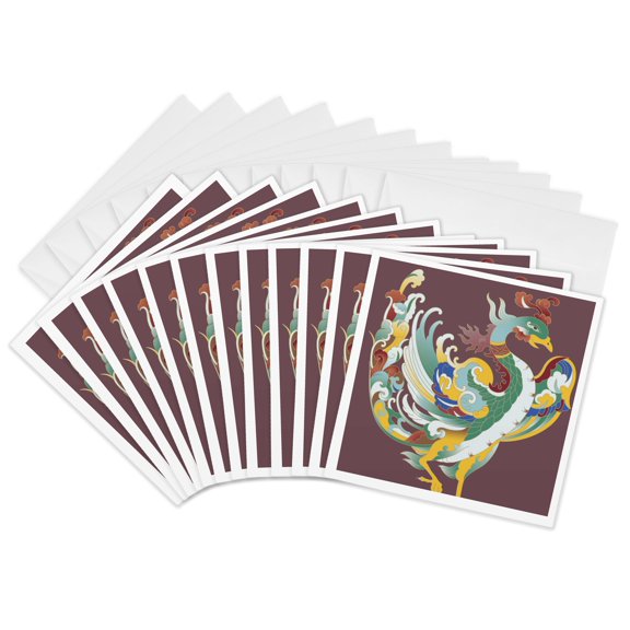 3drose, Chinese Phoenix, 12 Greeting Cards with Envelopes