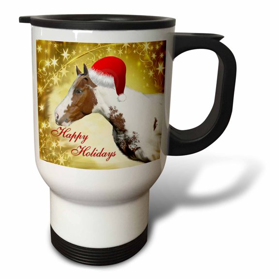 3drose, Chirstmas Horse, 14oz Stainless Steel Travel Mug