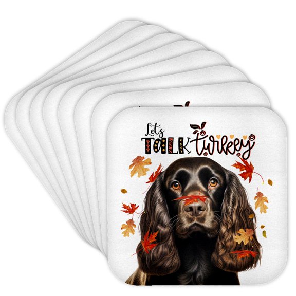 3drose, Chocolate Brown Cocker Spaniel Dog with Autumn Leaves Thanksgiving, Set of 8 Coasters - Cork
