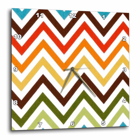 3drose, Chocolate Red Orange N Greens Zig Zag Stripes, 15x15 Wall Clock