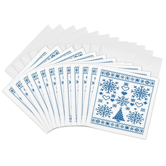 3drose, Christmas Cross Stitch Embroidery Sampler Teal Design, 12 Greeting Cards with Envelopes