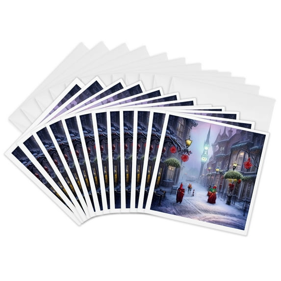 3drose, Christmas Decorations in a Fairy City. Fantastic Houses. Funny Gift, 12 Greeting Cards with Envelopes