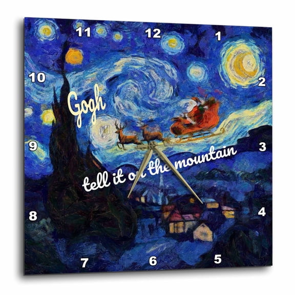 3drose, Christmas Eve Starry Night Gogh Tell It on the Mountain St Nicholas, 13x13 Wall Clock