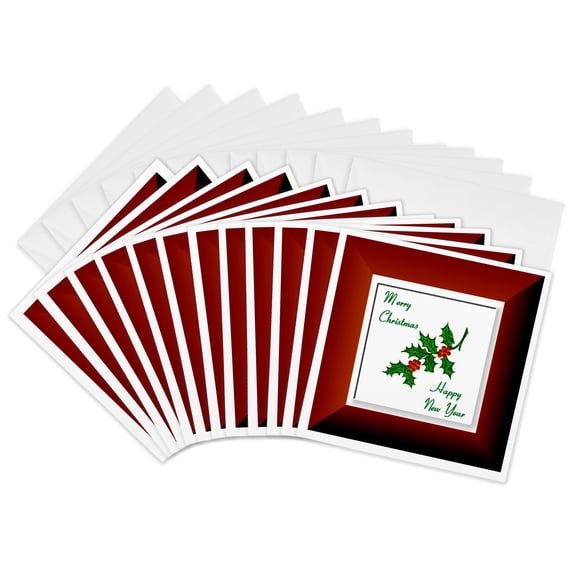 3drose, Christmas Holly Merry Christmas Happy New Year, 12 Greeting Cards with Envelopes
