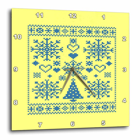 3drose, Christmas Lover Cross Pattern Sampler Artistic Design Blue, 10x10 Wall Clock