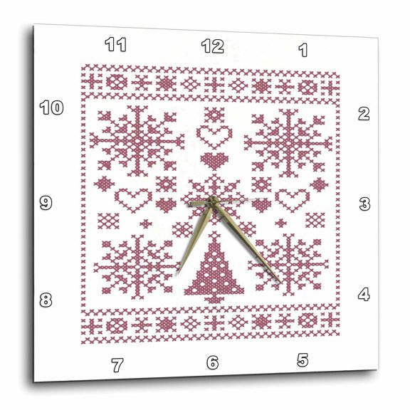 3drose, Christmas Lover Cross Pattern Sampler Artistic Design Pink, 10x10 Wall Clock