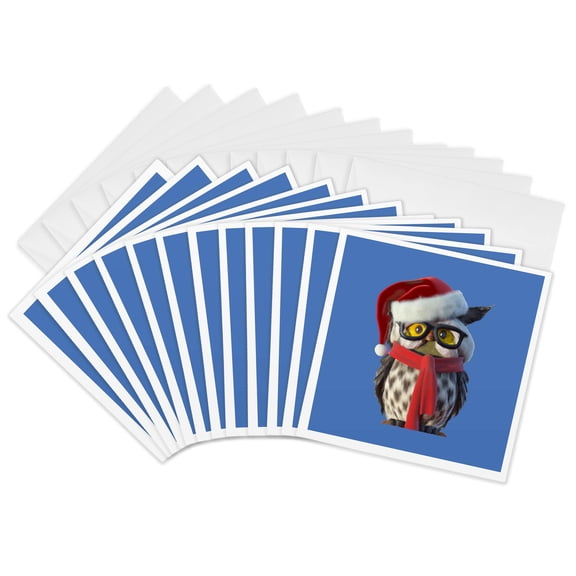3drose, Christmas Owl Wearing Santa Costume and Red Scarf Vector, 12 Greeting Cards with Envelopes