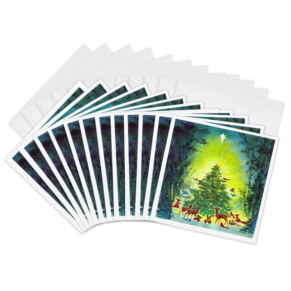 3drose, Christmas Tree Animals, 12 Greeting Cards with Envelopes