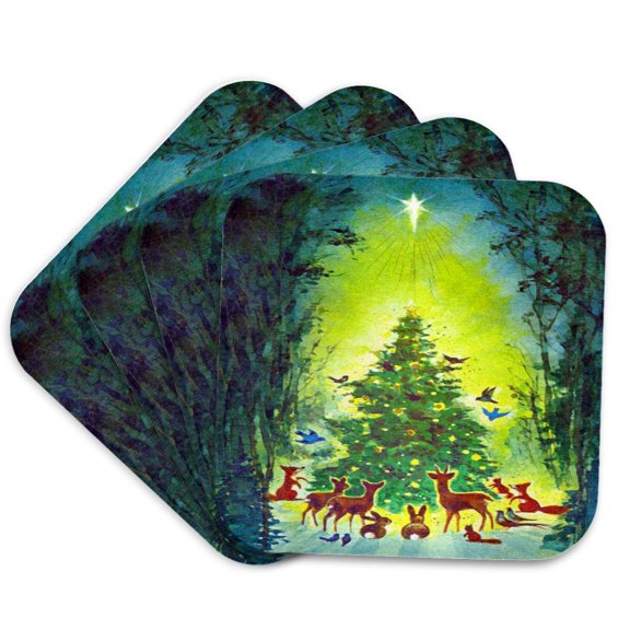 3drose, Christmas Tree Animals, Set of 4 Coasters - Soft