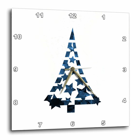 3drose, Christmas Tree Stars N Dashes Mottled Blue, 13x13 Wall Clock