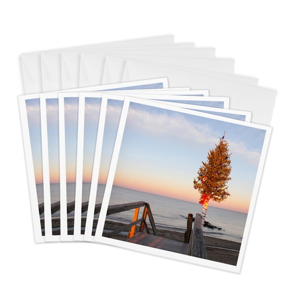 3drose, Christmas Tree at End of Sandwich Boardwalk, Cape Cod, Mass., 6 Greeting Cards with Envelopes