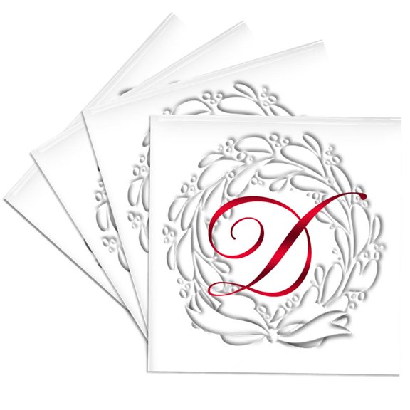 3drose, Christmas Wreath Red Monogram D, Set of 4 Ceramic Tile Coasters