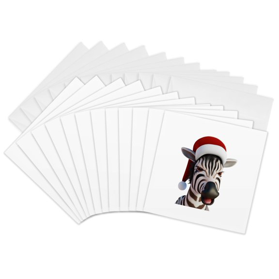 3drose, Christmas Zebra Funny Animal Wearing Santa Hat, 12 Greeting Cards with Envelopes