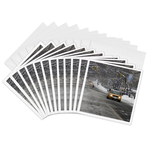 3drose, Christmas in New York, Snow Blizzard on Fifth Avenue, 12 Greeting Cards with Envelopes