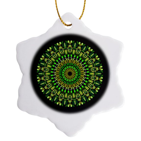 3drose, Circular Floral Pattern Mandala Art - Abstract Vector Design, 3 inch Snowflake Porcelain Ornament