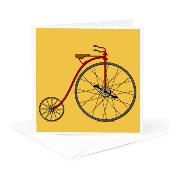 3drose, Circus Bike. Yellow. Cool Bike. Popular Image., 1 Greeting Card with Envelope