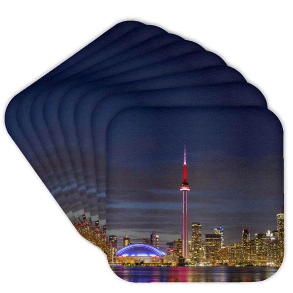 3drose, City Skyline at Dusk. Toronto, Ontario, Canada, Set of 8 Coasters - Cork