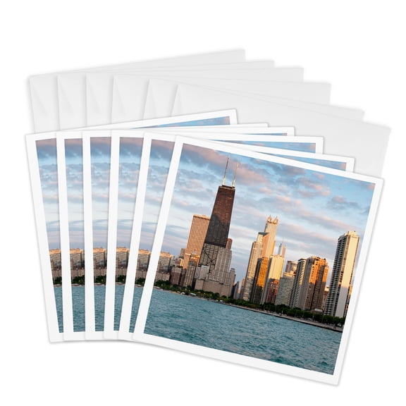 3drose, Cityscape Seen from North Avenue Beach at Dusk, Chicago, 6 Greeting Cards with Envelopes