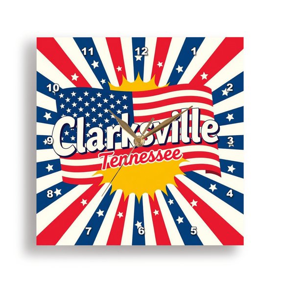 3drose, Clarksville, Tennessee. American Flag, Sun, Rays. Cool Patriot Gift, 13x13 Wall Clock