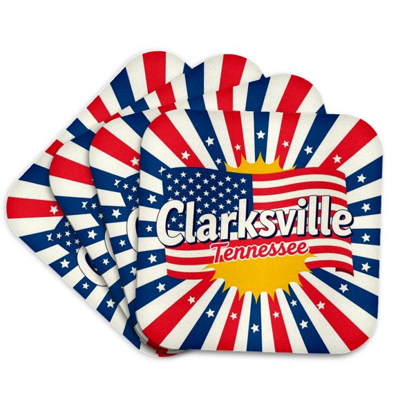 3drose, Clarksville, Tennessee. American Flag, Sun, Rays. Cool Patriot Gift, Set of 4 Coasters - Soft
