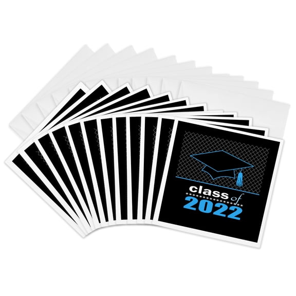 3drose, Class of 2022 Graduate Blue and Black Cap and Tassel, 12 Greeting Cards with Envelopes