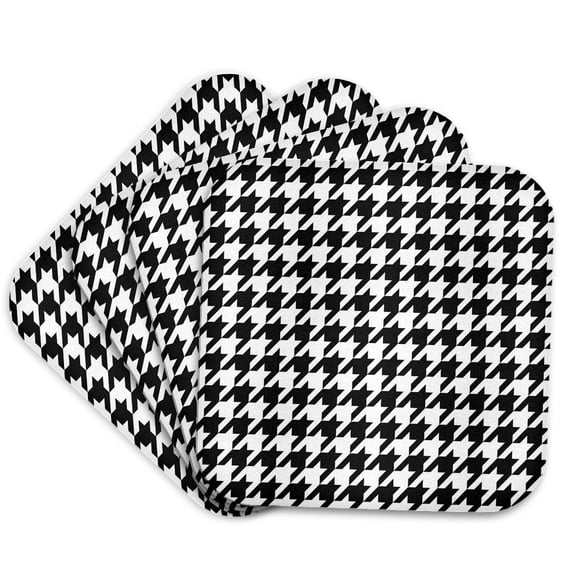 3drose, Classic Black and White Houndstooth Pattern, Set of 4 Coasters - Cork