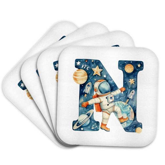 3drose, Classy Letter N. Space Flight Astronaut Magnetic Monogram Art Gift, Set of 4 Coasters - Soft