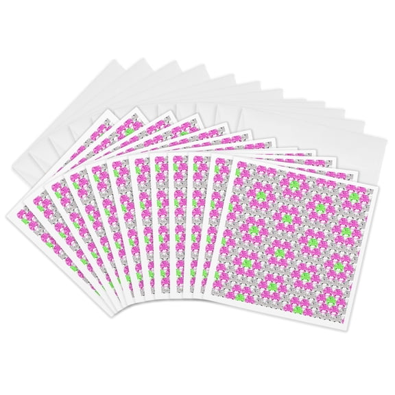 3drose, Clear Pink Green Rhinestone Gem Print, 12 Greeting Cards with Envelopes