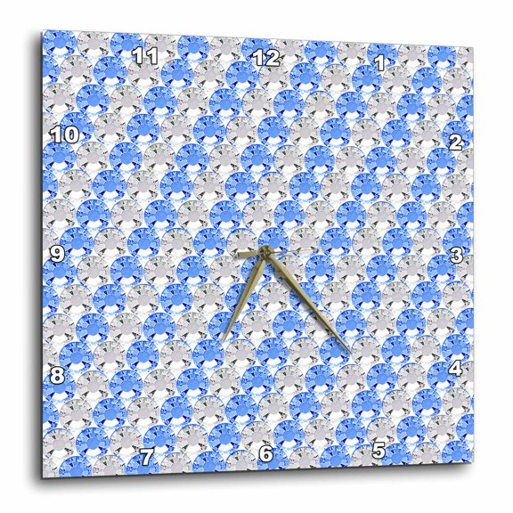 3drose, Clear and Blue Stripe Rhinestone Gem Print, 10x10 Wall Clock