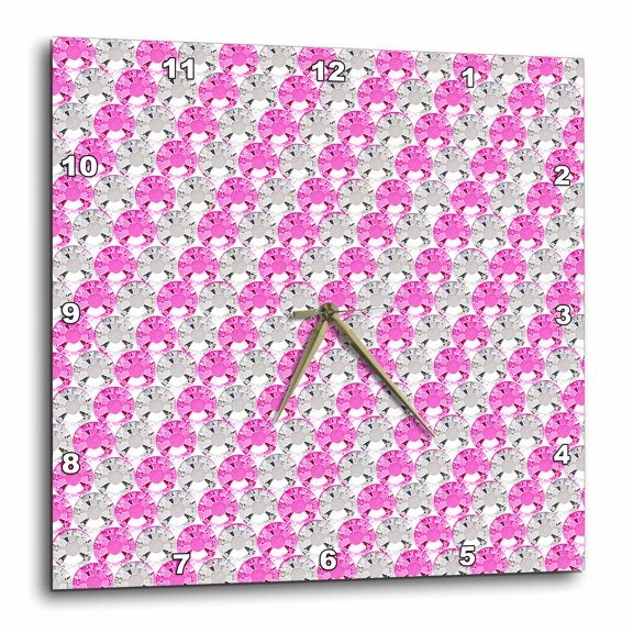 3drose, Clear and Pink Stripe Rhinestone Gem Print, 15x15 Wall Clock