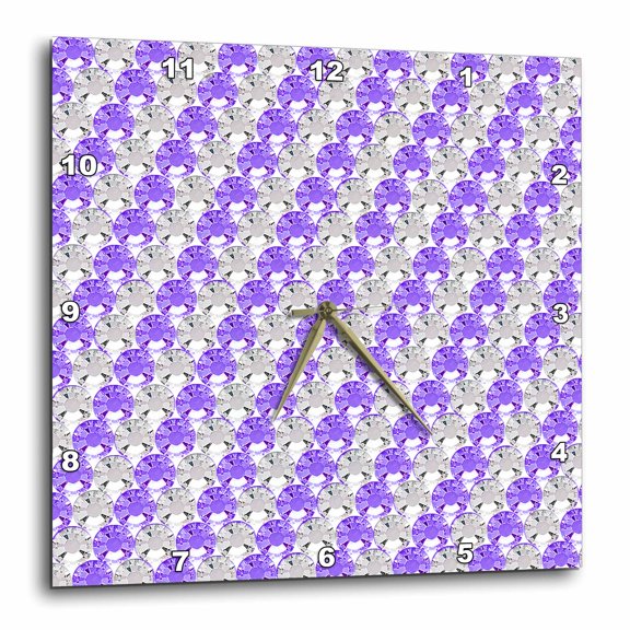 3drose, Clear and Purple Stripe Rhinestone Gem Print, 13x13 Wall Clock