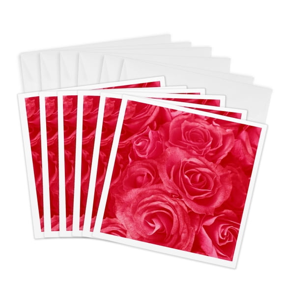 3drose, Close up Scene of Dreamy Soft Red Roses, 6 Greeting Cards with Envelopes