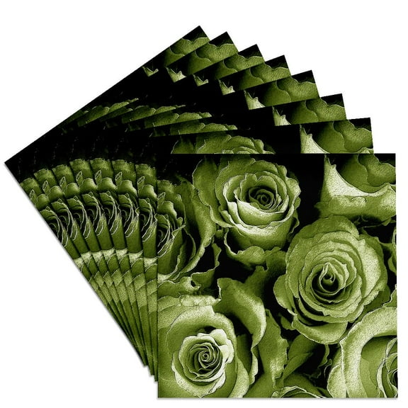 3drose, Close up of Dreamy Pale Sage Green Rose Bouquet, Set of 8 Ceramic Tile Coasters