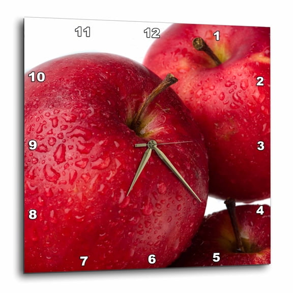3drose, Closeup View of Wet Red Apple Fruits Against the White Background, 10x10 Wall Clock