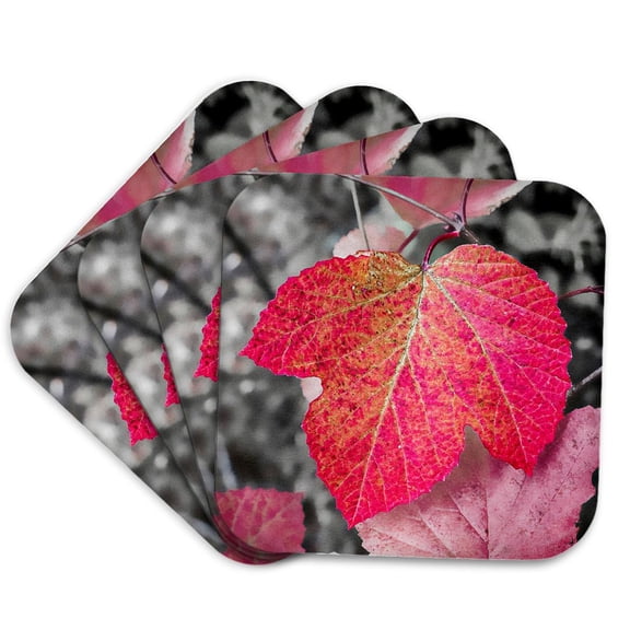 3drose, Closeup of an Sycamore Leaf Rendered in Red and Grey., Set of 4 Coasters - Cork
