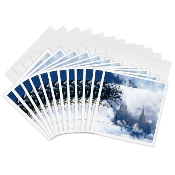 3drose, Clouds in a Blended Layer with the Brigham City Temple Looking Angelic, 12 Greeting Cards with Envelopes