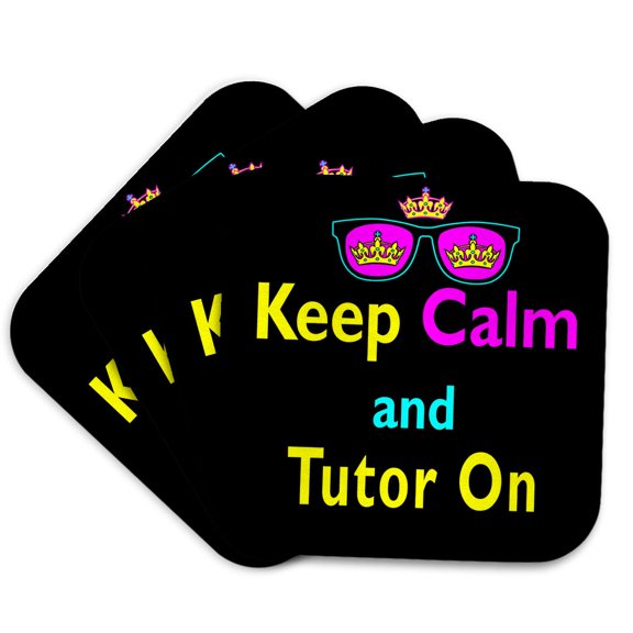 3drose, Cmyk Keep Calm Parody Hipster Crown and Sunglasses Keep Calm and Tutor On, Set of 4 Coasters - Cork