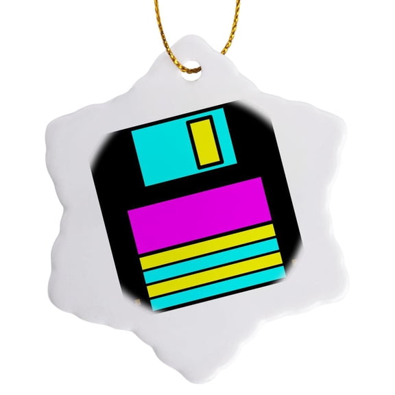 3drose, Cmyk Retro Floppy Disk Icon Vector Cartoon, 3 inch Snowflake Porcelain Ornament