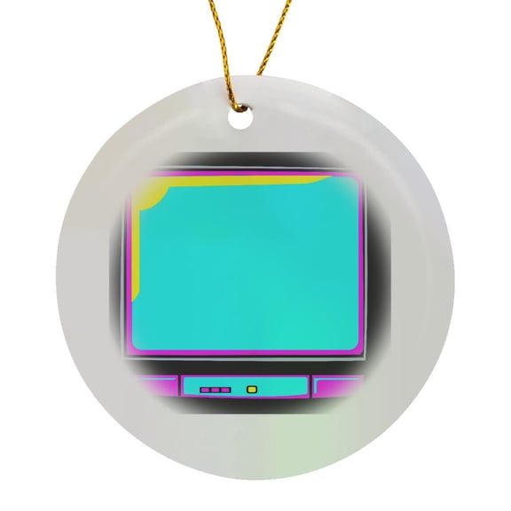 3drose, Cmyk Retro Television Tv Set Vector Cartoon, Circle Porcelain Ornament
