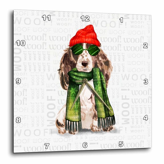 3drose, Cocker Spaniel Lover Christmas Brown and White Funny Animals, 15x15 Wall Clock