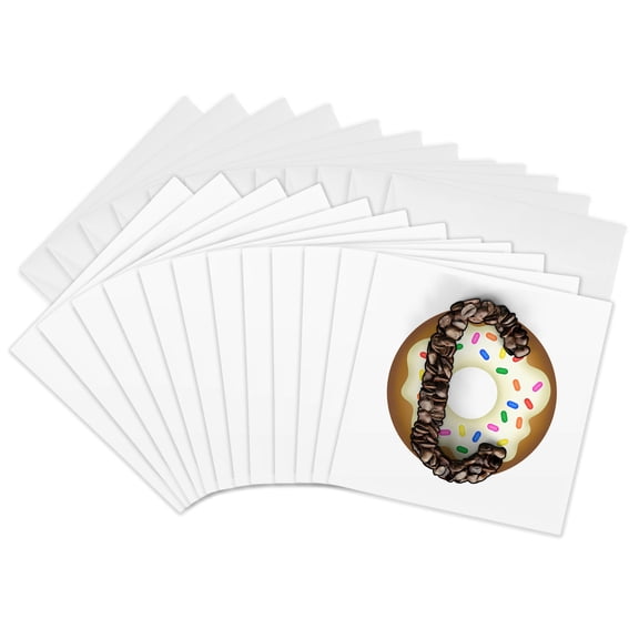 3drose, Coffee Beans and Donut Monogram Initial C, 12 Greeting Cards with Envelopes