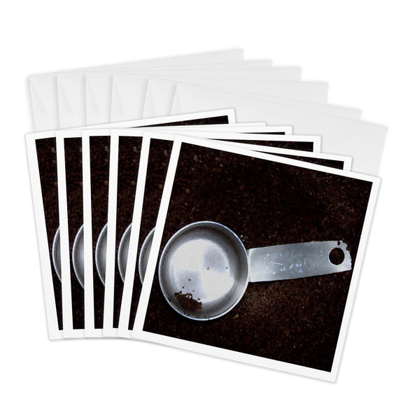 3drose, Coffee and Measuring Spoon Oil Painting, 6 Greeting Cards with Envelopes