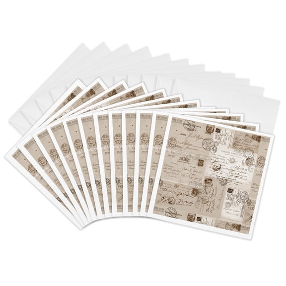 3drose, Collage of Old Letters and Postcards Sepia Color, 12 Greeting Cards with Envelopes
