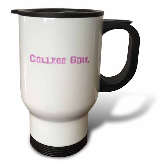 3drose, College Girl Text in Pink - Girly Retro Preppy Font - University Students or Graduate School Fashion, 14oz Stainless Steel Travel Mug