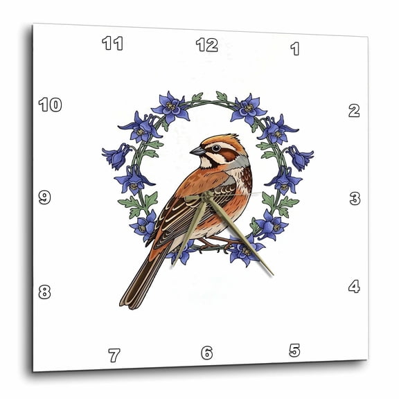3drose, Colorado Lark Bunting Bird Surrounded by Blue Columbine, 10x10 Wall Clock